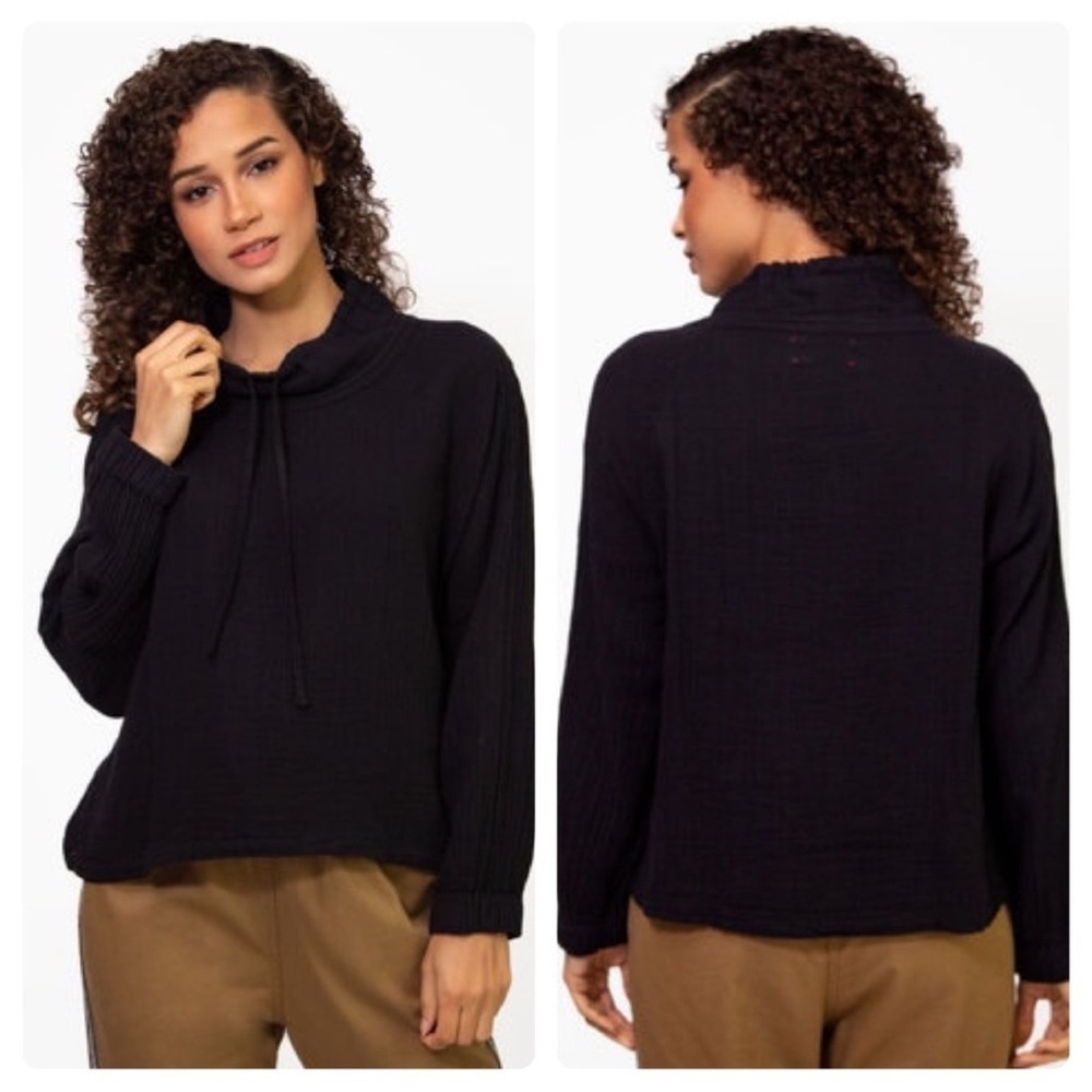 Xirena Shay Muslin Cotton Gauze Top Funnel Neck Black size X-Small